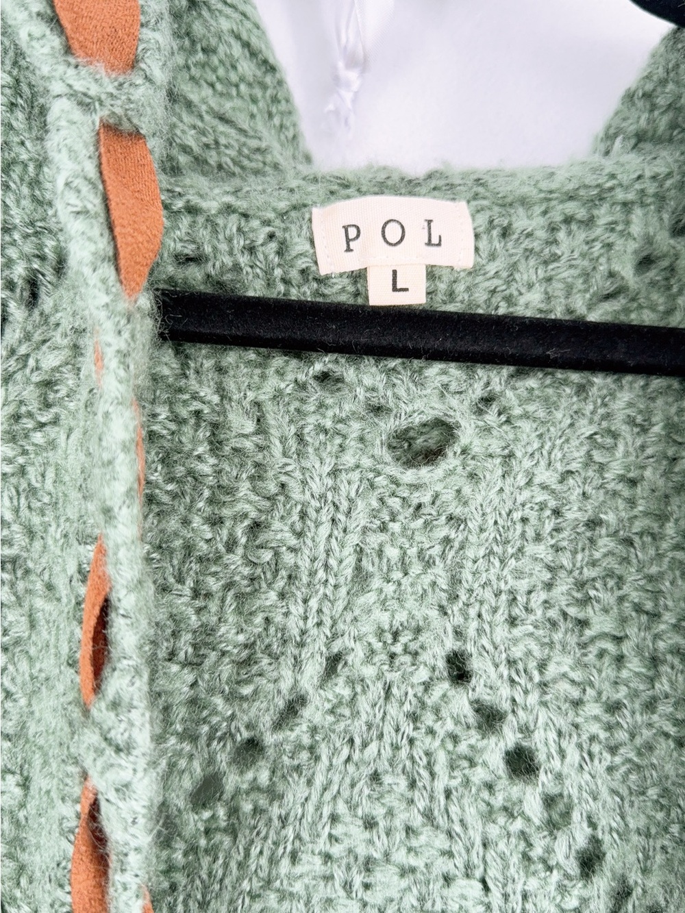 POL Cable Knit Hooded Cardigan Sweater Green L - Picture 8 of 8